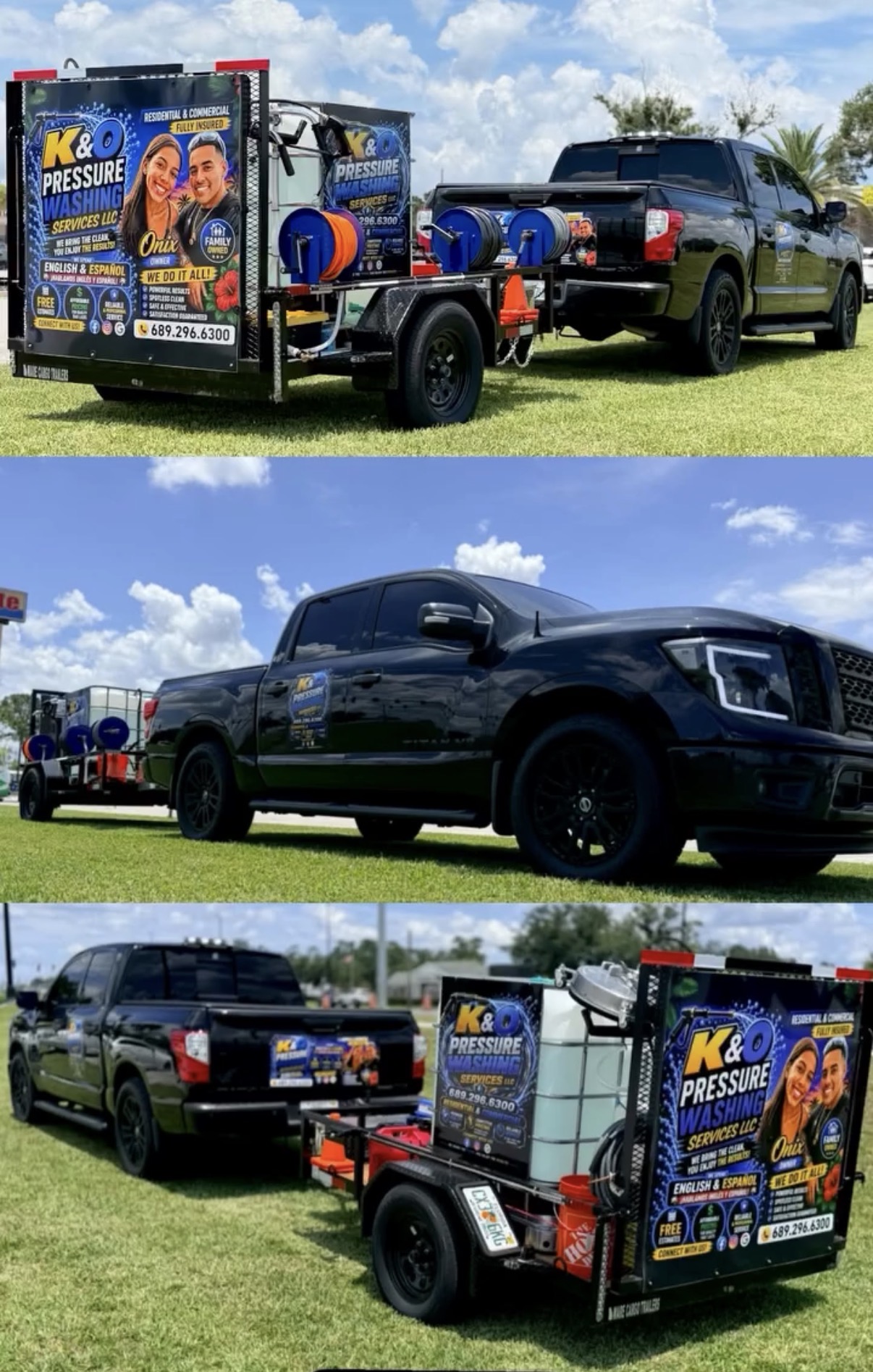 K&O Pressure Washing truck and branded trailer with professional equipment